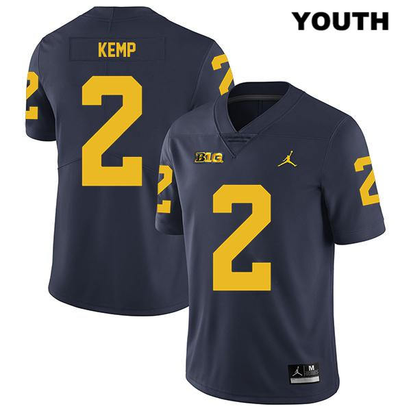 Youth NCAA Michigan Wolverines Carlo Kemp #2 Navy Jordan Brand Authentic Stitched Legend Football College Jersey JL25L31KB